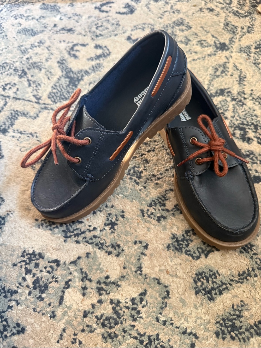 NEW Navy Kids Boat Shoes with Brown Laces